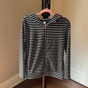Black and White Striped Zipper Hooded Jacket